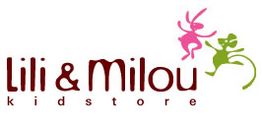 Logo von "Lili & Milou kidstore" mit pinkem Hasen und grünem Affen.