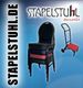 Stapelstühle und Transportwagen vor blauem Hintergrund mit Logo "STAPELSTUHL.DE".