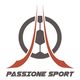 Logo stilizzato con scritta "Passione Sport" e forma stilizzata di una palla.