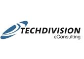 Logo von Techdivision eConsulting mit stilisiertem blauen Symbol links.