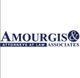 Logo of Amourgis & Associates, Attorneys at Law, in blue and white text on a white background.