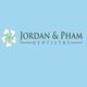 Logo of Jordan & Pham Dentistry with a floral design on a light blue background.