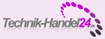 Logo mit Text "Technik-Handel24.de", lila Punkte in gebogener Linie rechts.