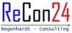 Logo mit Text: "ReCon24, Regenhardt - Consulting" in blauer, schwarzer und roter Schrift.
