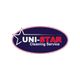 Logo of Uni-Star Cleaning Service with a star on a blue oval background.