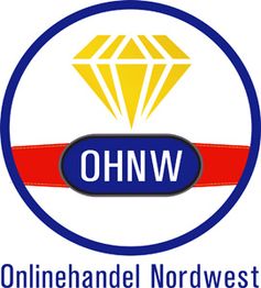 Logo mit gelbem Diamant, rotem Band und Text "OHNW" sowie "Onlinehandel Nordwest".