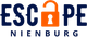 Logo mit "ESCAPE NIENBURG" und einem orangefarbenen Vorhängeschloss als "A".