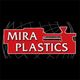 Red "Mira Plastics" logo with machinery silhouette on a black background with globe lines.