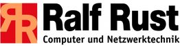 Logo mit "Ralf Rust" und Schrift "Computer und Netzwerktechnik" auf rotem Hintergrund.
