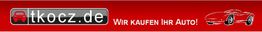 Rotes Banner mit Auto-Logo, Webseite tkocz.de und Schriftzug "Wir kaufen Ihr Auto!".