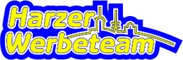 Logo: Gelber Text "Harzer Werbeteam" auf blauem Hintergrund mit stilisierten Gebäuden.