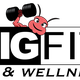 Formica rossa sorridente solleva manubri sopra la scritta "BIGFIT" in caratteri maiuscoli.