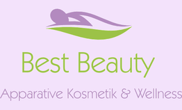 Logo mit lila Figur, Text "Best Beauty" und "Apparative Kosmetik & Wellness" auf hellem Hintergrund.