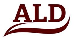 Logo with the letters "ALD" in maroon and a wavy underline.