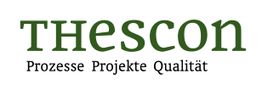 Logo mit dem Text "Thescon" oben und "Prozesse Projekte Qualität" unten.