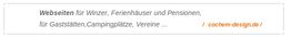 Text: "Webseiten für Winzer, Ferienhäuser, Pensionen, Gaststätten, Campingplätze, Vereine. cochem-design.de"