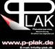 Logo von P-Plak mit Website und E-Mail, bietet Plakatier-, Beschriftungs- und Druckservices an.