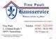 Visitenkarte von Tino Pauli Hausservice mit Kontaktinformationen und Logo.