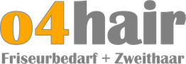 "Logo: '04hair' in Grau. Darunter 'Friseurbedarf + Zweithaar' in kleinerer Schrift."