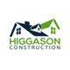 Logo for Higgason Construction with stylized house roofs in blue and green.