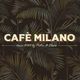Scritta "Cafè Milano" su sfondo di foglie tropicali, con "Since 2020 by Pietro & Elena".