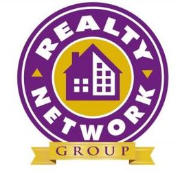 Purple and gold Realty Network Group logo featuring a house graphic in the center.