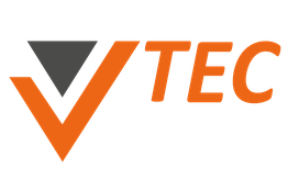 Logo avec un « V » orange et noir suivi du texte « TEC » en orange.