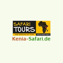 Logo von Safari Tours mit Afrikakarte und Text: "Ihr Spezialist für Keniareisen, Kenia-Safari.de".