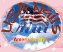 Logo mit US-Flagge und Text "USA Nails Mai, American Style" vor blauem Himmel.