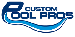 Logo with the text "Custom Pool Pros" and a stylized wave design.