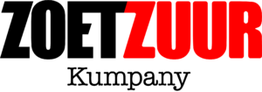 Zwart-wit logo met een zwart silhouet en het woord "ZUUR" in felrood.