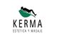Logotipo de Kerma con silueta de persona relajada sobre una hoja verde. Texto: Estética y Masaje.