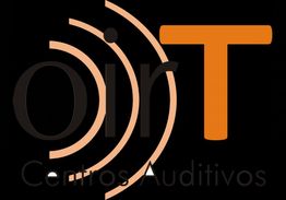 Logo de "Oír T" con ondas sonoras y texto "Centros Auditivos" en fondo negro.