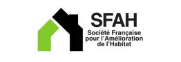 Logo de la SFAH avec deux maisons stylisées, une verte et une noire, et le nom en texte noir.