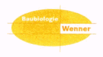 Gelbes ovales Logo mit den Worten "Baubiologie" und "Wenner" in Weiß und Orange.