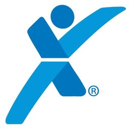 Blue abstract figure in a jumping pose.