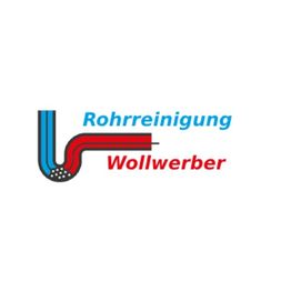 Logo von Rohrreinigung Wollwerber, stilisiertes Rohr in Blau und Rot.