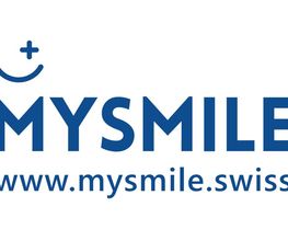 Logo mit blauem Text "MYSMILE" und Website "www.mysmile.swiss" darunter.