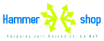 Logo mit blauem Text "Hammershop", grünen Pfeilen und kleinem Text darunter.