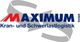 Logo von "Maximum GmbH" mit Schriftzug "Kran- und Schwerlastlogistik" und grauen Linien im Hintergrund.