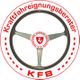 Lenkrad-Symbol mit rotem Ring und Text: "Kraftfahrreinigungsberater KFB", Emblem in der Mitte.