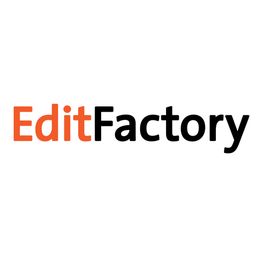 "Logo mit Schriftzug 'EditFactory', 'Edit' in orange, 'Factory' in schwarz."