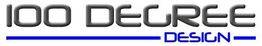 Textlogo: "100 Degree Design" mit blauem Streifen unter "Design".