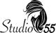 Silhouette of a woman's head with long hair alongside the text "Studio 55."
