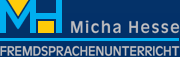 Logo mit blauen Buchstaben "MH", daneben "Micha Hesse", darunter "Fremdsprachenunterricht".