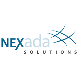 Logo mit Text "NEXada Solutions" und grafischem Element rechts.