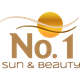 Logo: "No.1 Sun & Beauty" mit oranger Sonne und geschwungenen Linien darüber.