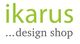 ikarus design shop Logo in grüner und grauer Schrift auf weißem Hintergrund.