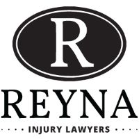 Logo of Reyna Injury Lawyers featuring a large "R" within an oval.
