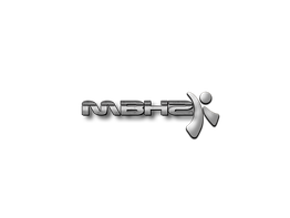 Logotipo prateado "NABH2" com figura estilizada em fundo preto.